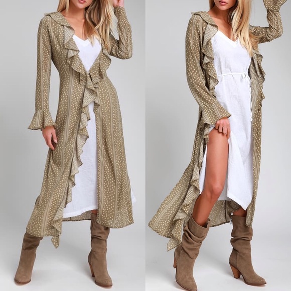 Other - 🆕 HP🎉Sage Print Ruffled Flounce Sleeve Duster
